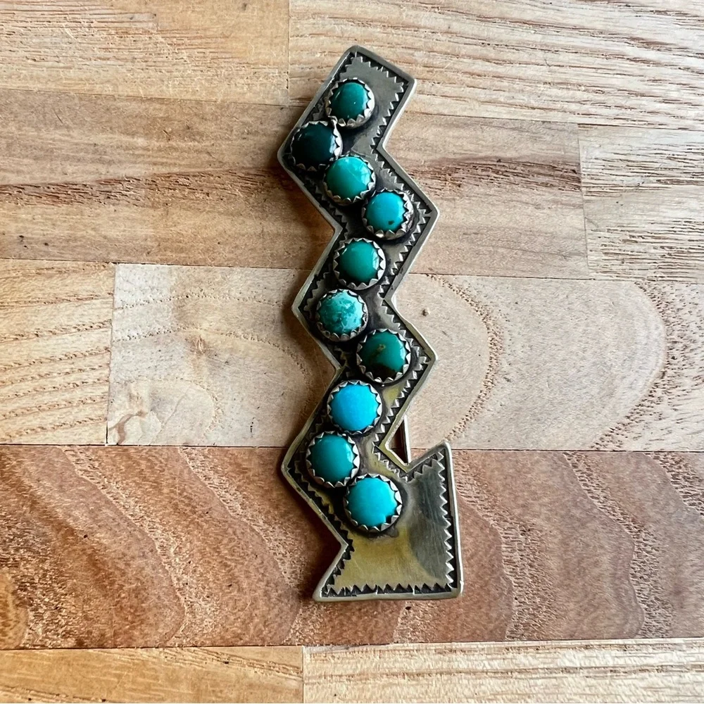 Vintage H. Hicks Taos Sterling silver turquoise arrow brooch pin